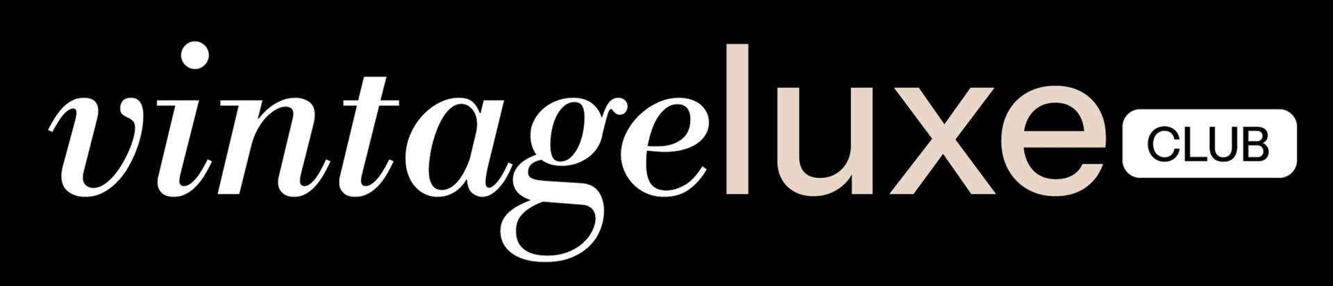 Vintage Luxe Club logo on black background.