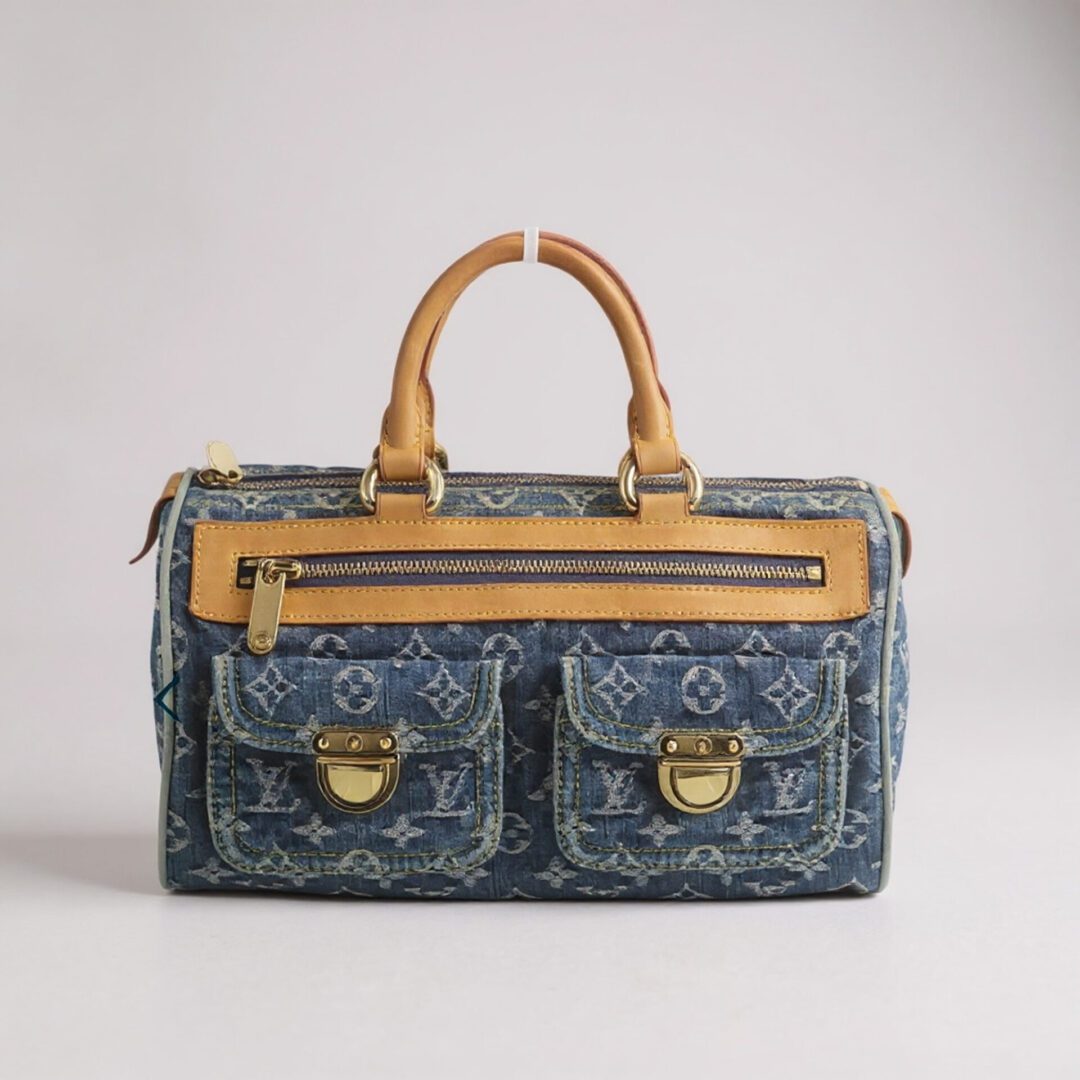 Stylish denim bag with gold accents