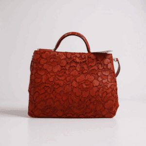 Dolce & Gabbana Red Lace and Leather Large Miss Sicily Top Handle Bag